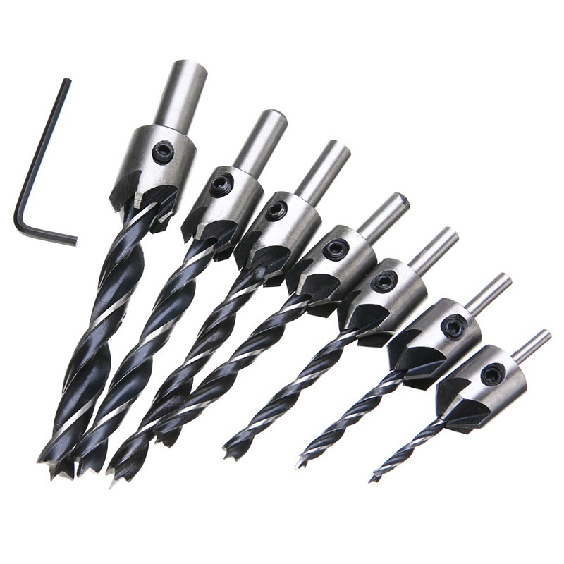 7pcs HSS Countersink Drill Bit Set Reamer Woodworking Chamfer Drill 3mm ...