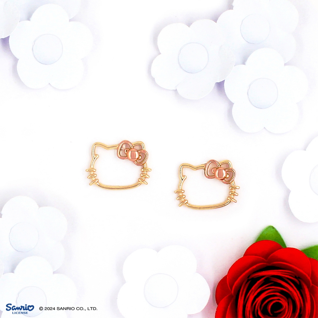 Hearts Arrows Hello Kitty Kitty Outline 14K Gold Earrings Shopee Philippines