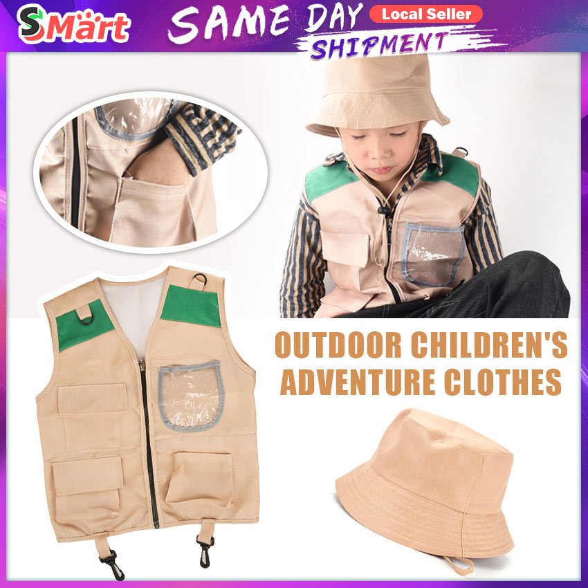 Outdoor Adventure Kit For Kids Cargo Vest Hat Set Explorer Costume Role ...