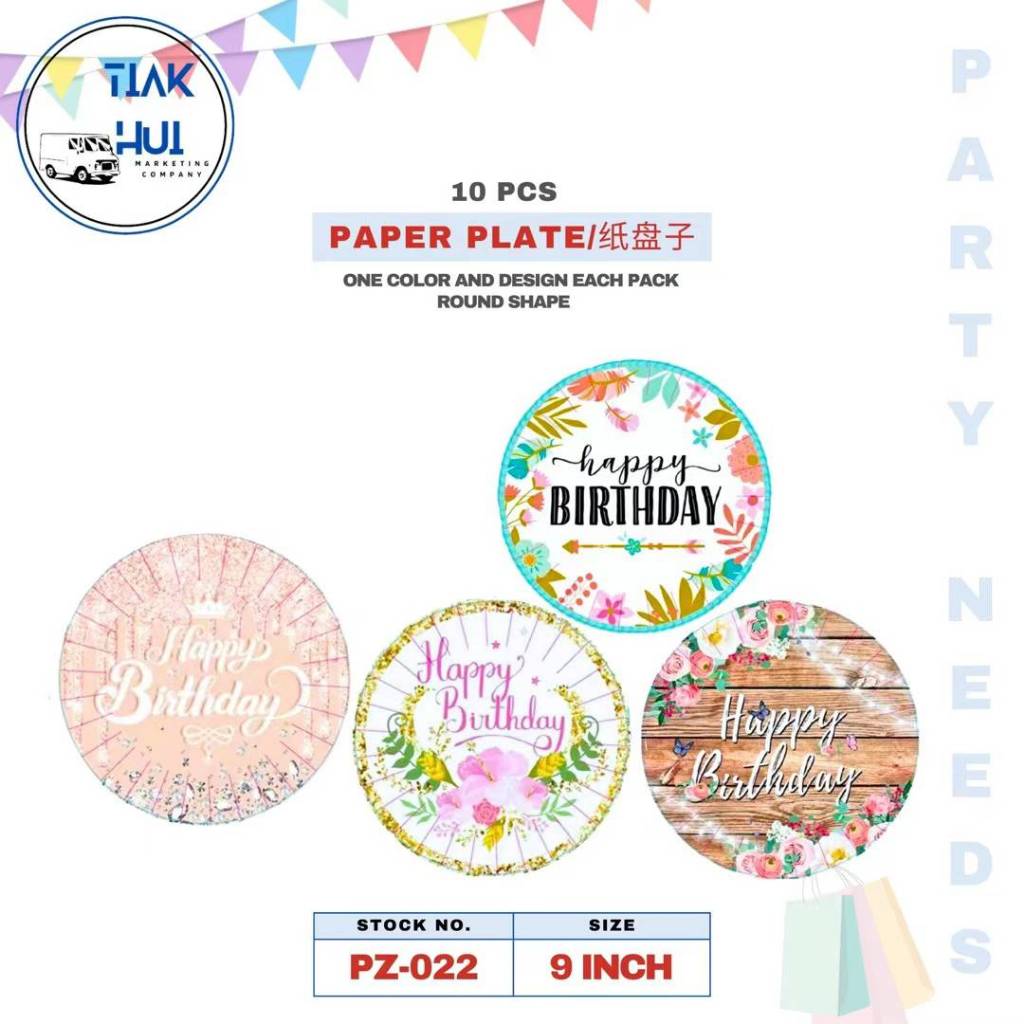 10pcs/pack Floral Design Paper plate printed with Happy Birthday Paper ...