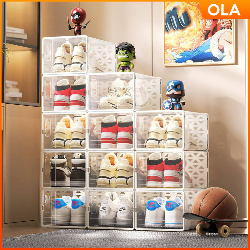 COD 12PCS Shoe Box Stackable Magnetic Shoe Box Transparent Shoe Storage ...