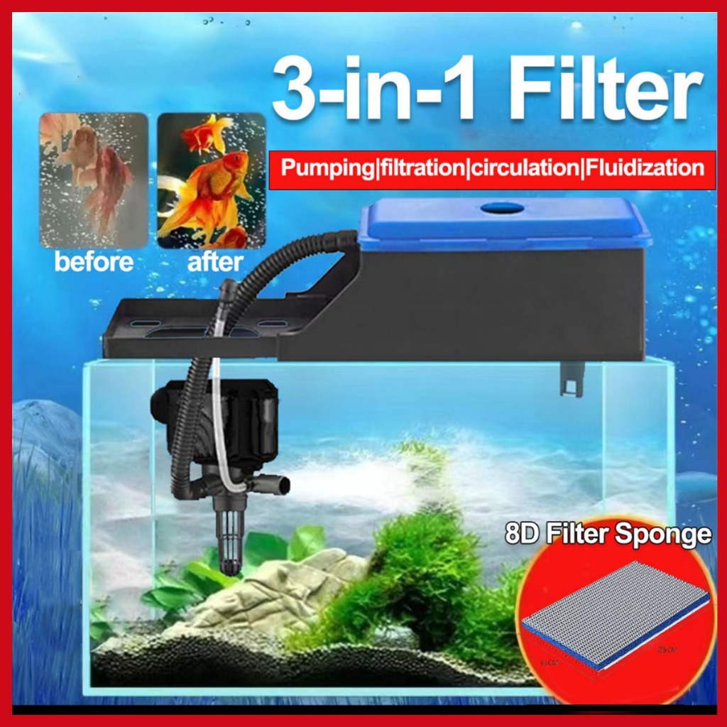 3 in 1 Filter For Aquarium Oxygen Pump with 8D Filter cotton aquarium accessories12 15 20 45W Shopee Philippines