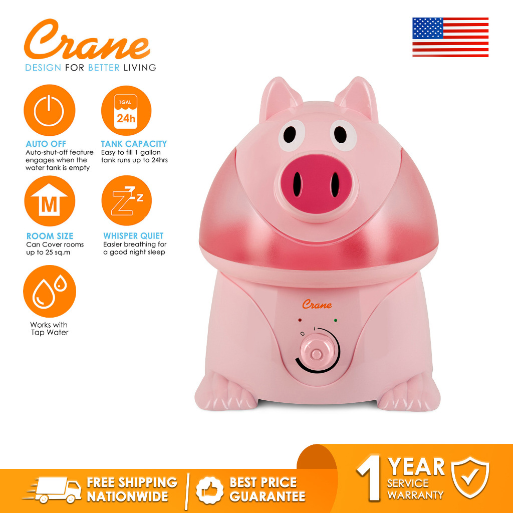 Crane Adorable Cool Mist Humidifier Penelope the Pig for Cough, Colds ...