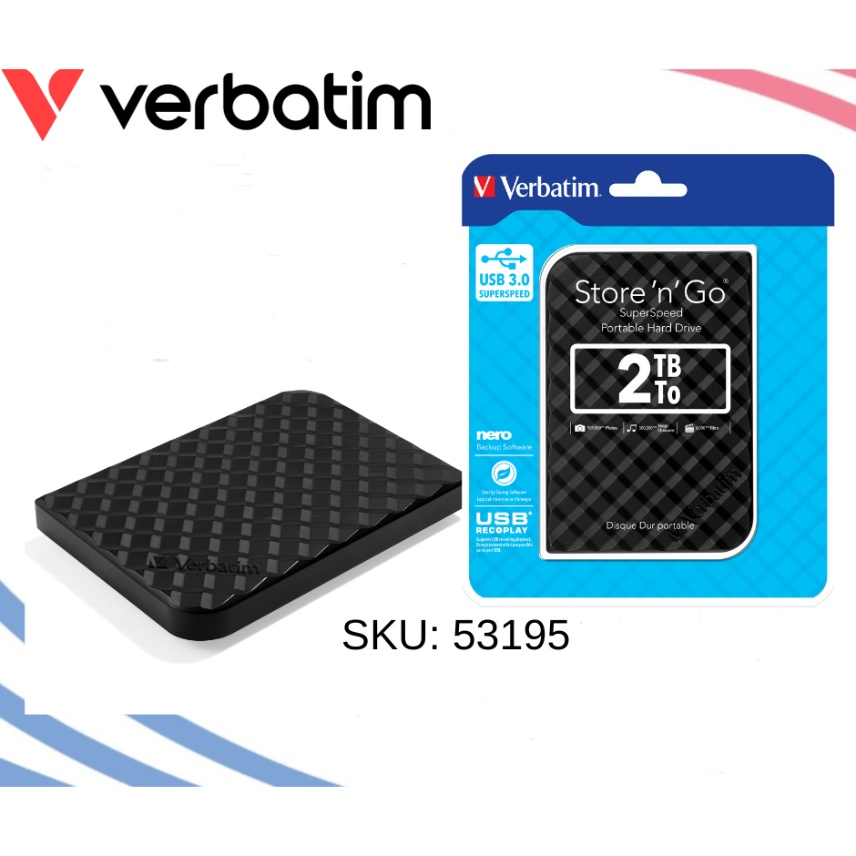 Disque Dur Externe Verbatim Store N Go 2To USB 3.0 - Portable Et Fin - Compatible PC/Mac - Noir