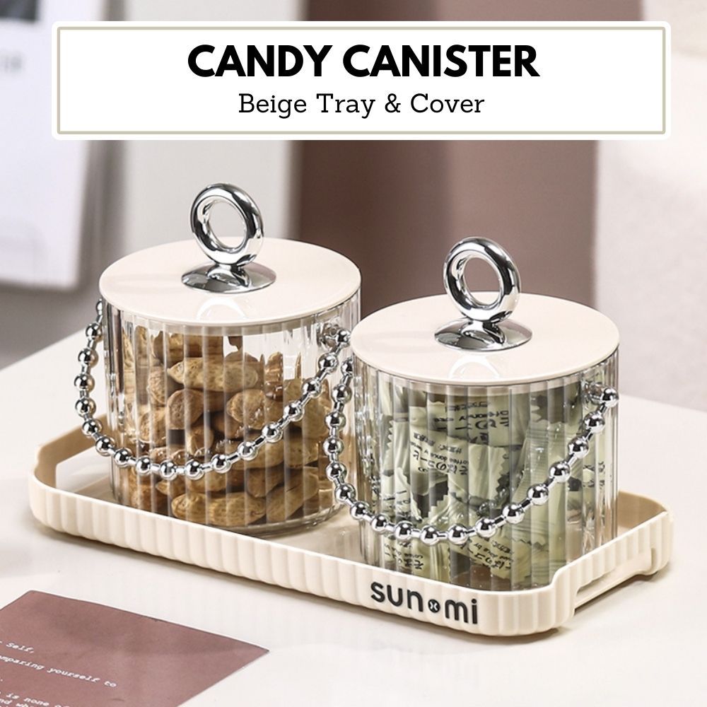 LOCAUPIN Candy Storage with Serving Tray Plastic Jar Canister Lid ...
