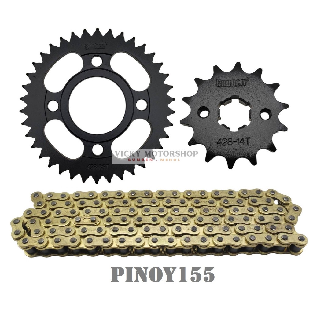 CHAIN AND SPROCKET SET FOR MOTOPOSH PINOY155 428- 34T 36T 38T (sunben ...