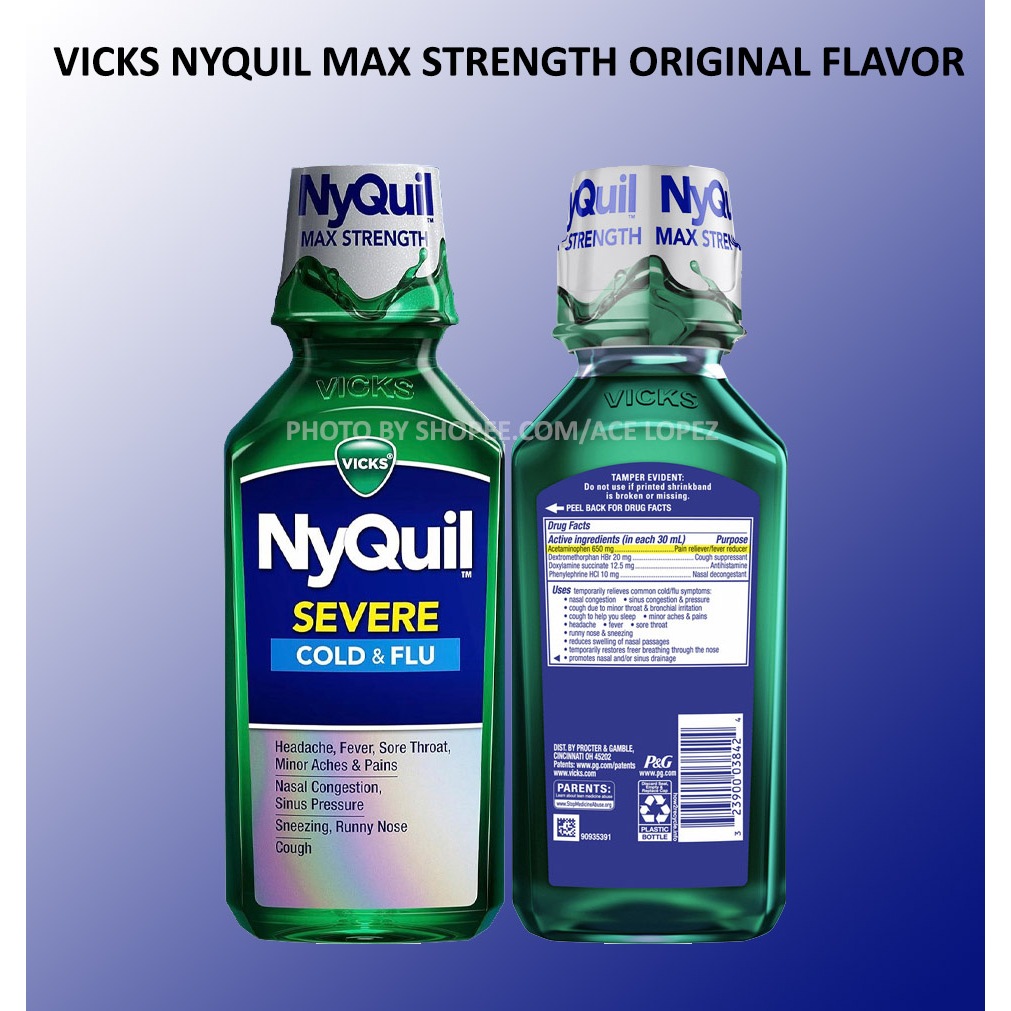 Vicks Nyquil Severe Cold & Flu 12oz Orginal Flavor (Dark Green ...