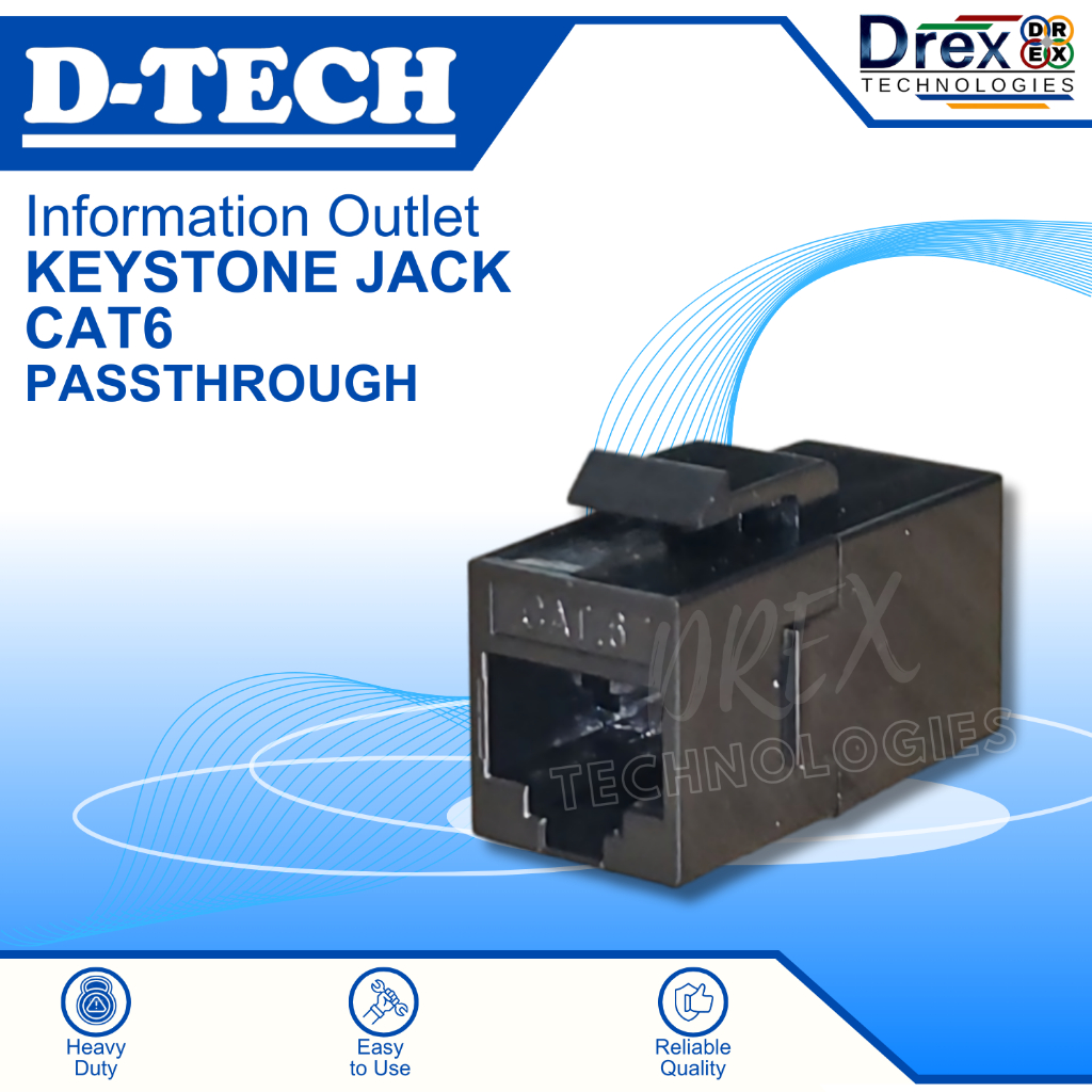 DTECH Passthrough Cat6 Information Outlet/ UTP RJ45 Keystone Cat6