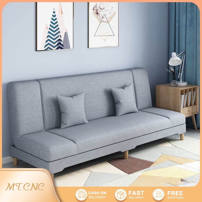Foldable sofa bed Lazy Sofa Bed Grey Blue Solid Wood Living room ...