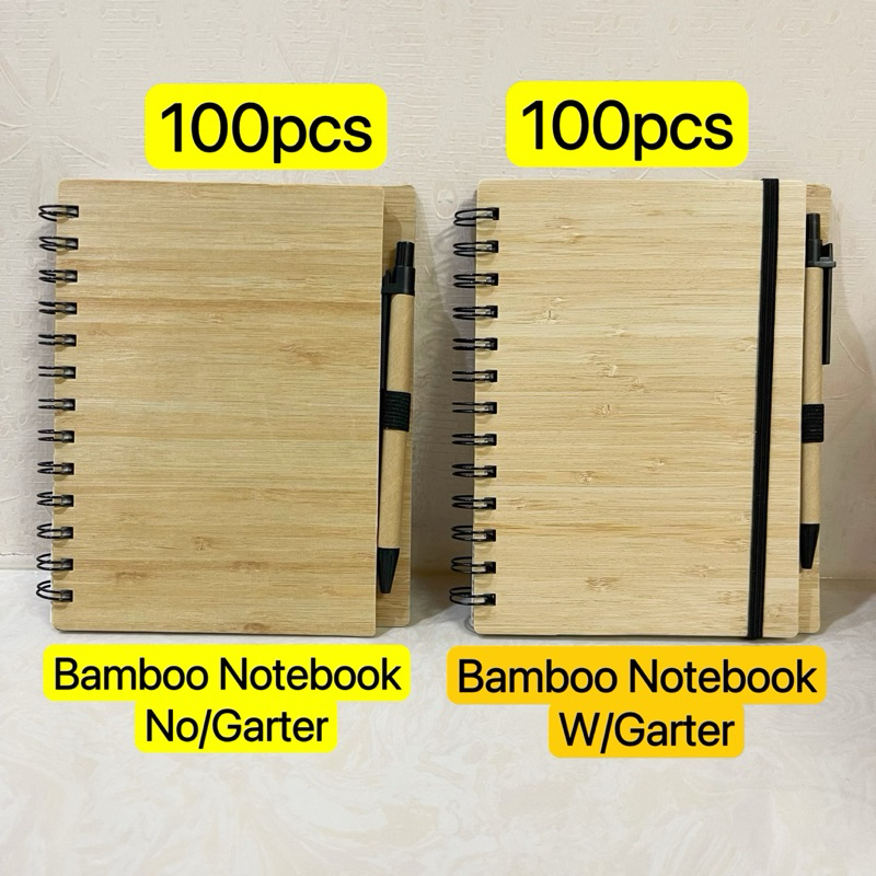 100pcs Bamboo Notebook Eco-Friendly Plain with Black Pen or w/ Black ...