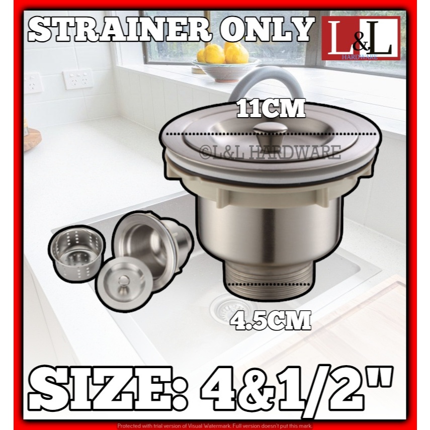 1304 4&1/2 STAINLESS BASKET STRAINER Sink Drain Waste Strainer and