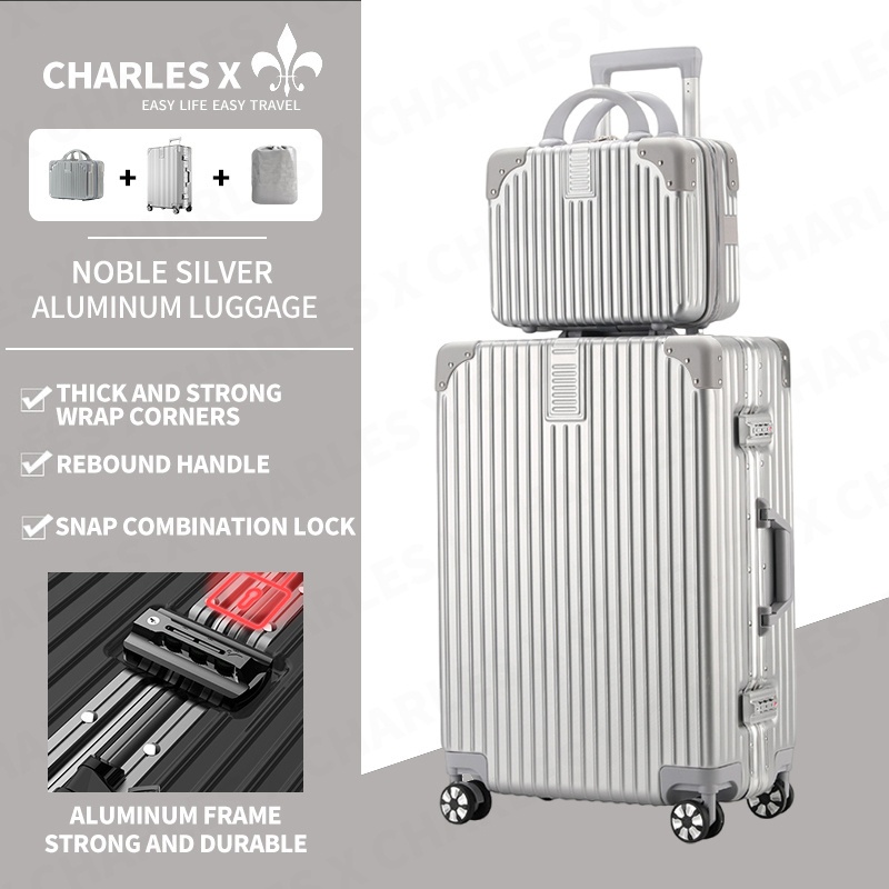 CHARLES X aluminum reinforced luggage hard shell anti-scratch silent wheel  luggage