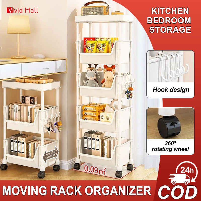 Vivid Book Shelf Moving Rack Organizer Bathroom Trolley Cart Kitchen ...