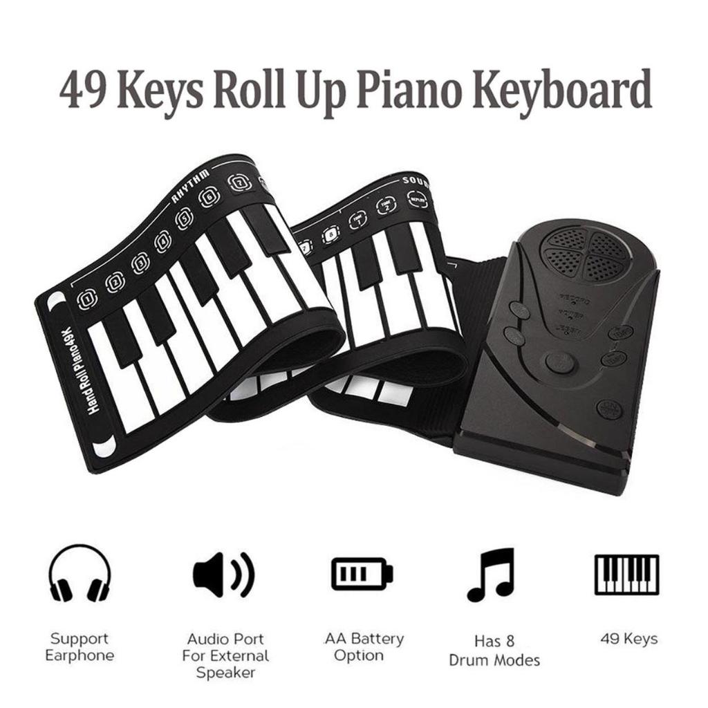 Foldable Hand Roll Piano 49 Key Silicone Rubber Electronic Keyboard ...