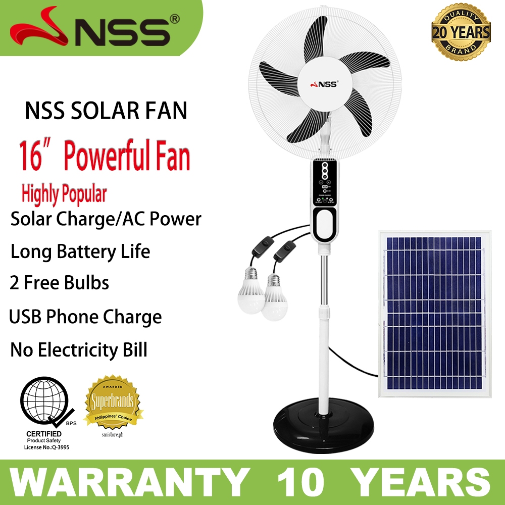 NSS Solar Electric Fan Solar Fan 16Inch Solar Rechargeable Fan 10W ...
