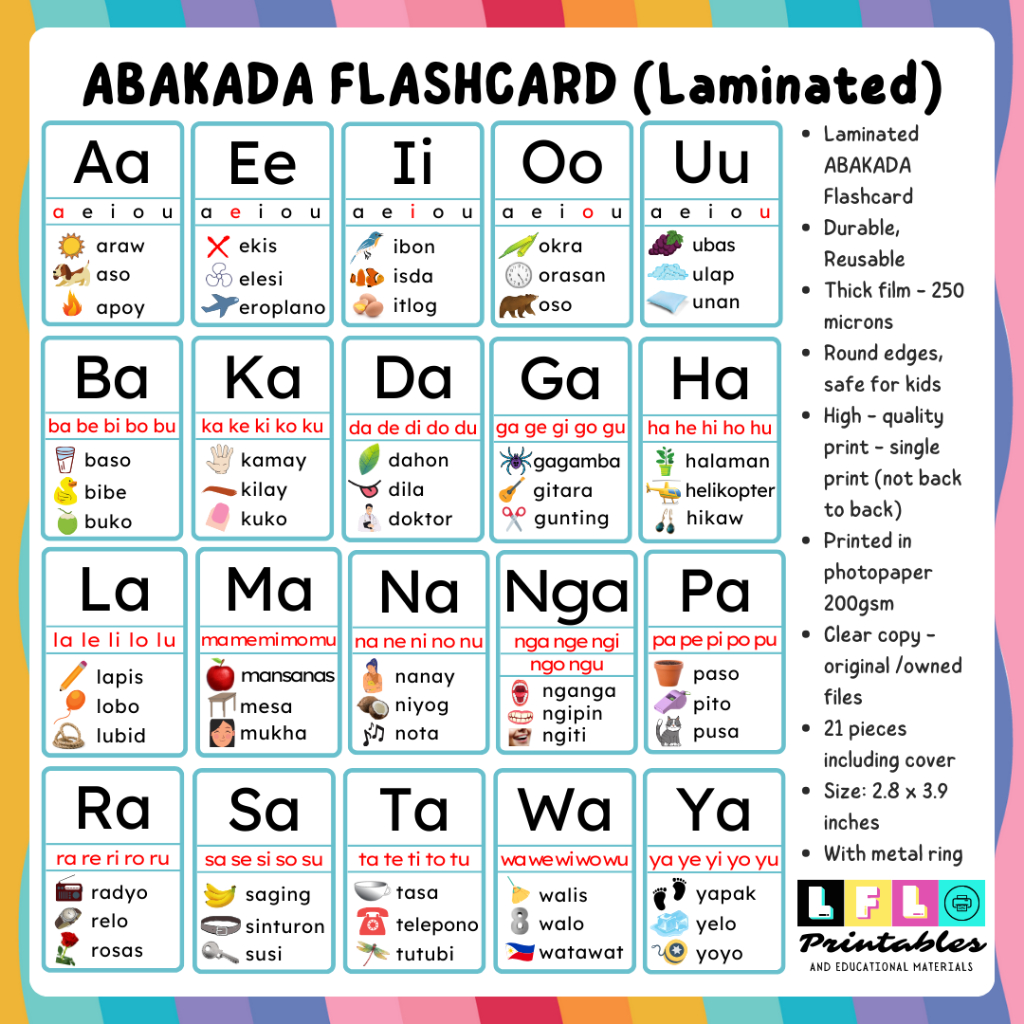 ABAKADA LAMINATED FLASHCARD (TAGALOG) | Shopee Philippines