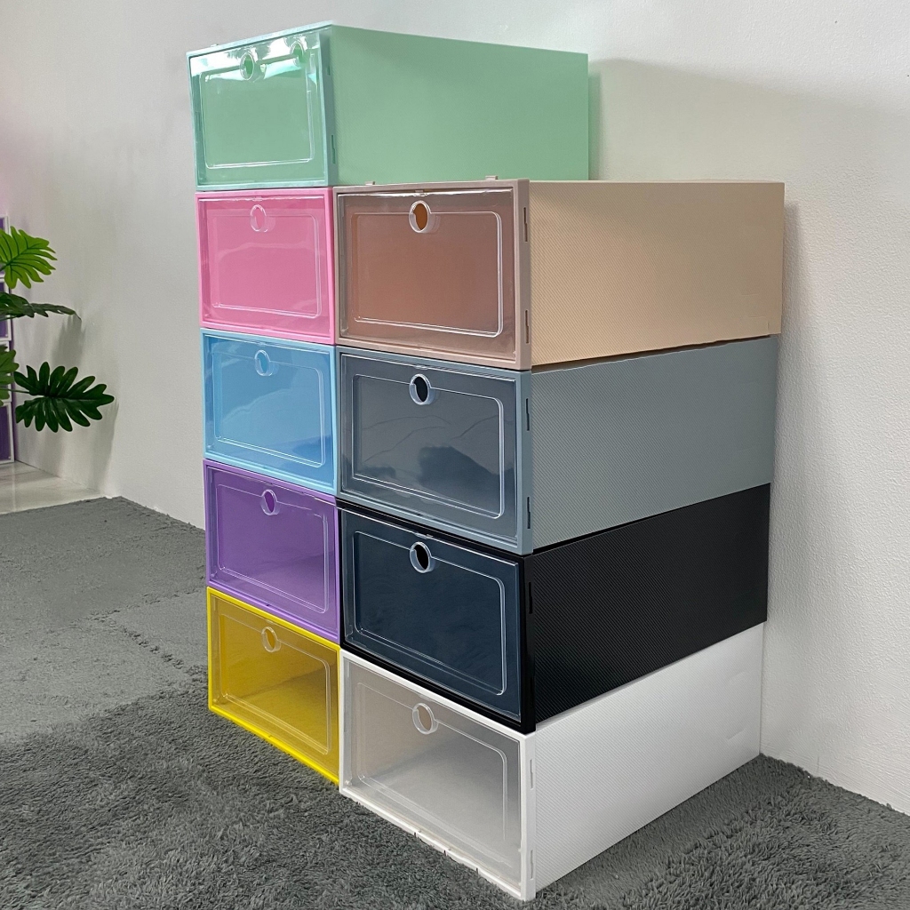 Big Size Colorful Shoe Box Storage Organizer Foldable Hard Plastic ...