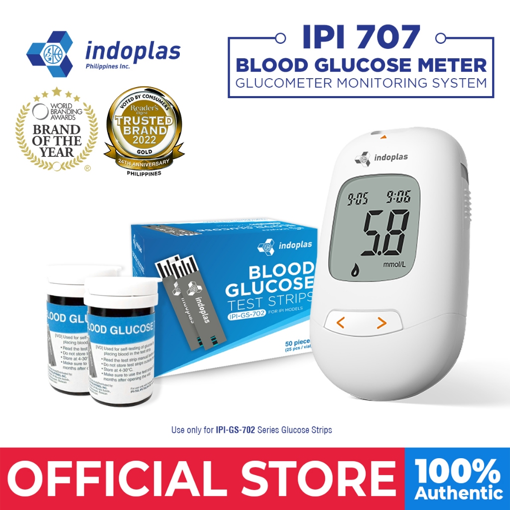 Indoplas Blood Glucose Meter Glucometer Monitoring System IPI-707 + 1 ...