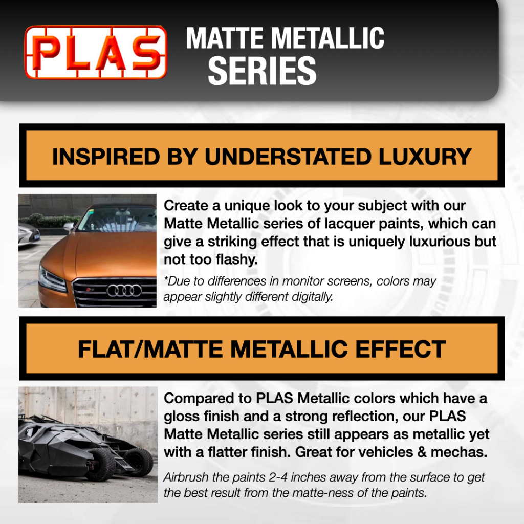 PLAS Matte Metallic Colors 60ml (Flat Metallic Effect - Airbrush Ready ...