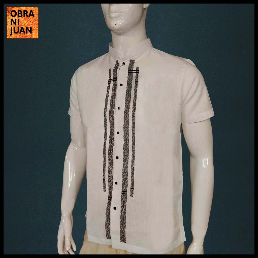 Obra ni Juan Inno Fit Regular Fit Polo Barong with print Chinese Collar White 2758 Shopee Philippines