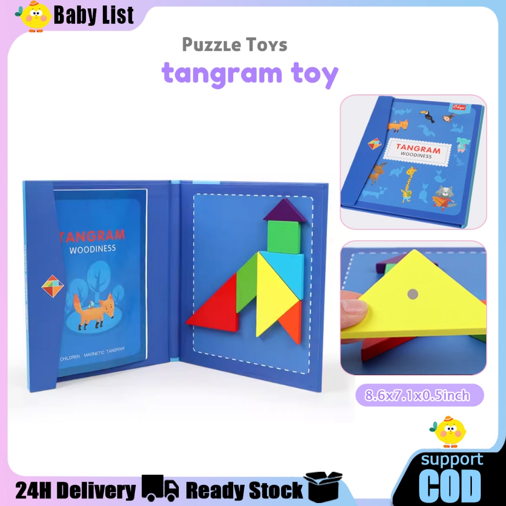 Wooden Pattern Tangram Magnetic Puzzle Shape Blocks Jigsaw Book Brain ...