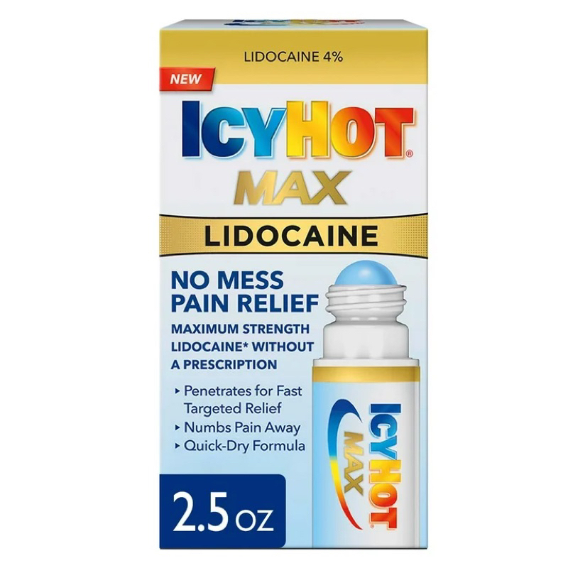 Icy Hot Max Pain Reliever Roll On and Numbs Muscle Rub, 4% Lidocaine ...