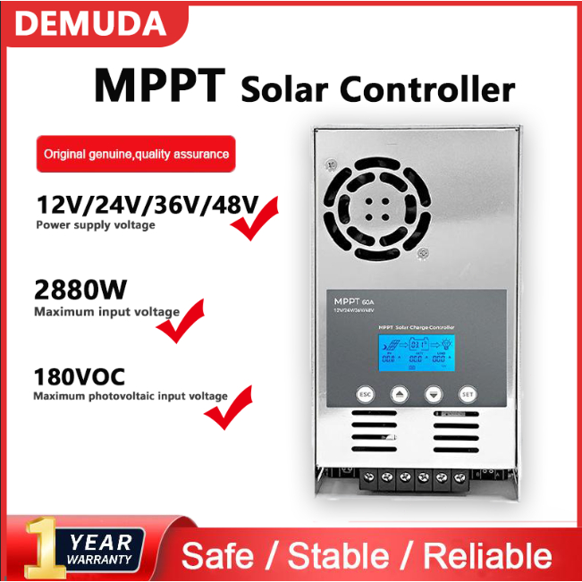 PowMr 60 Amp MPPT Solar Charge Controller – 12V/24V/36V/48V DC Input, LCD Display (POW-M60-ULTRA)