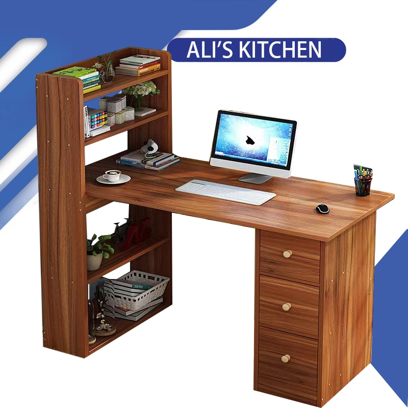 Computer desk study desk with 3 drawers and 4 shelves desk bookshelf ...