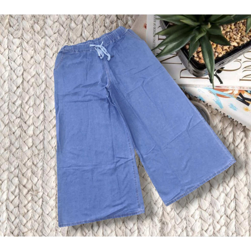 Plus Size High Waist Drawstring Wide-Leg Soft Denim Jeans | Shopee ...