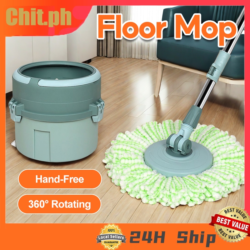 CHIT 360° Rotating Floor Mop With Bucket Hand Free Wash Flat Mop Heavy ...