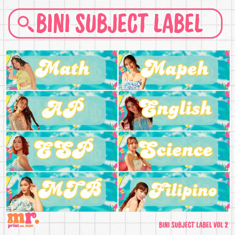 BINI SUBJECT STICKER LABEL VOL 2 | PANTROPIKO WATERPROOF STICKERS FOR ...