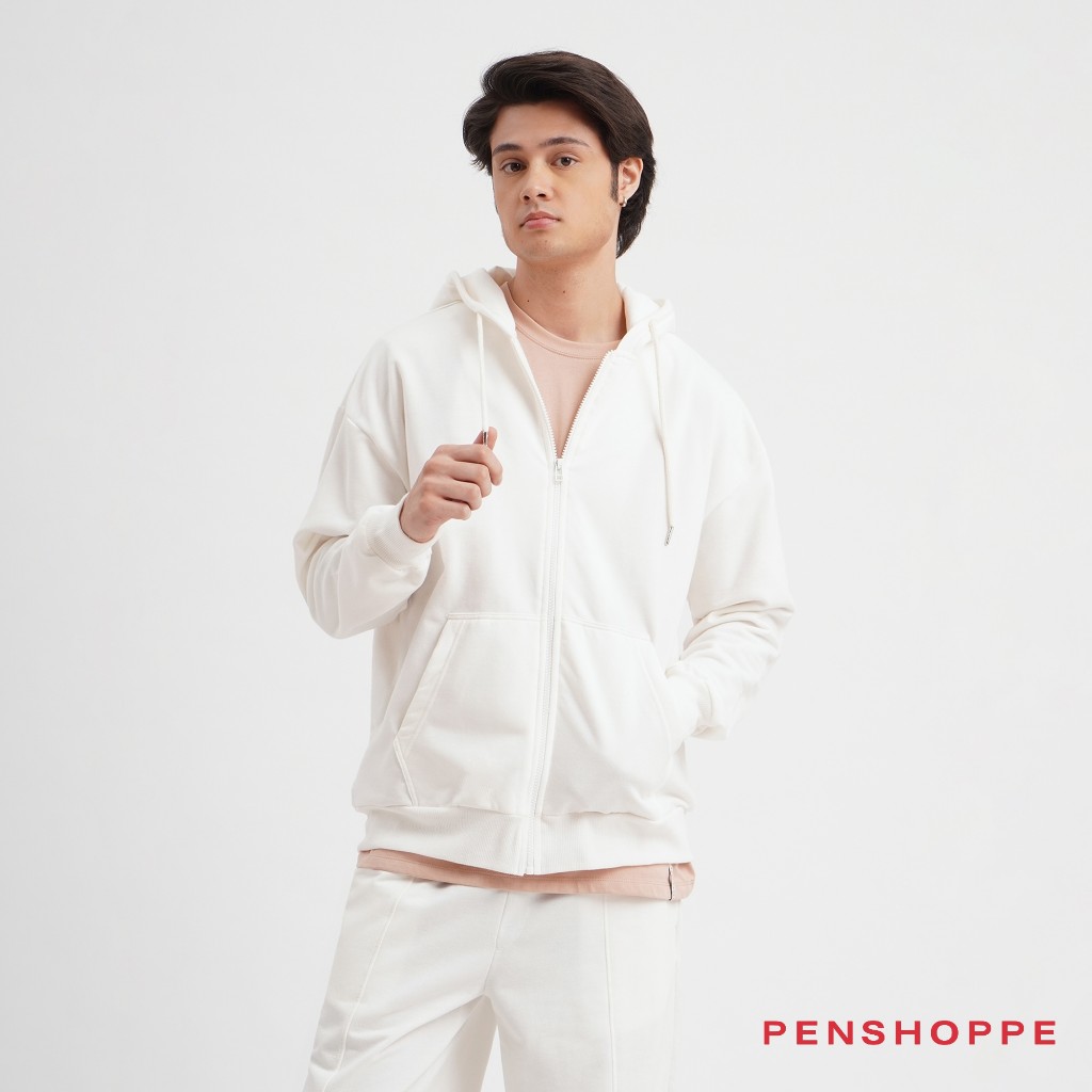 Penshoppe Relaxed Fit Hoodie With Zipper For Men (Black/Off White