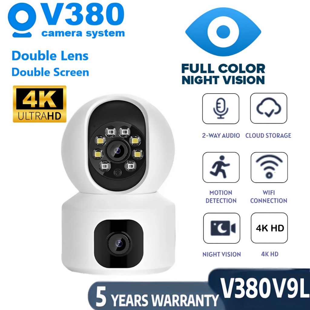 V9L V380 Pro Dual Lens Wifi 8MP 1080P CCTV HD Multi Night Vision Camera w/  PTZ Alarm ,two-way audio