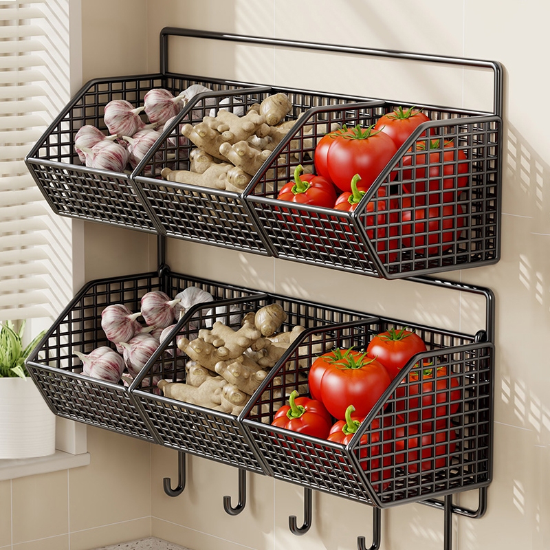 Kitchen Organizer Rack Spice Storage Holder Wall Mounted Fruit Hanging ...