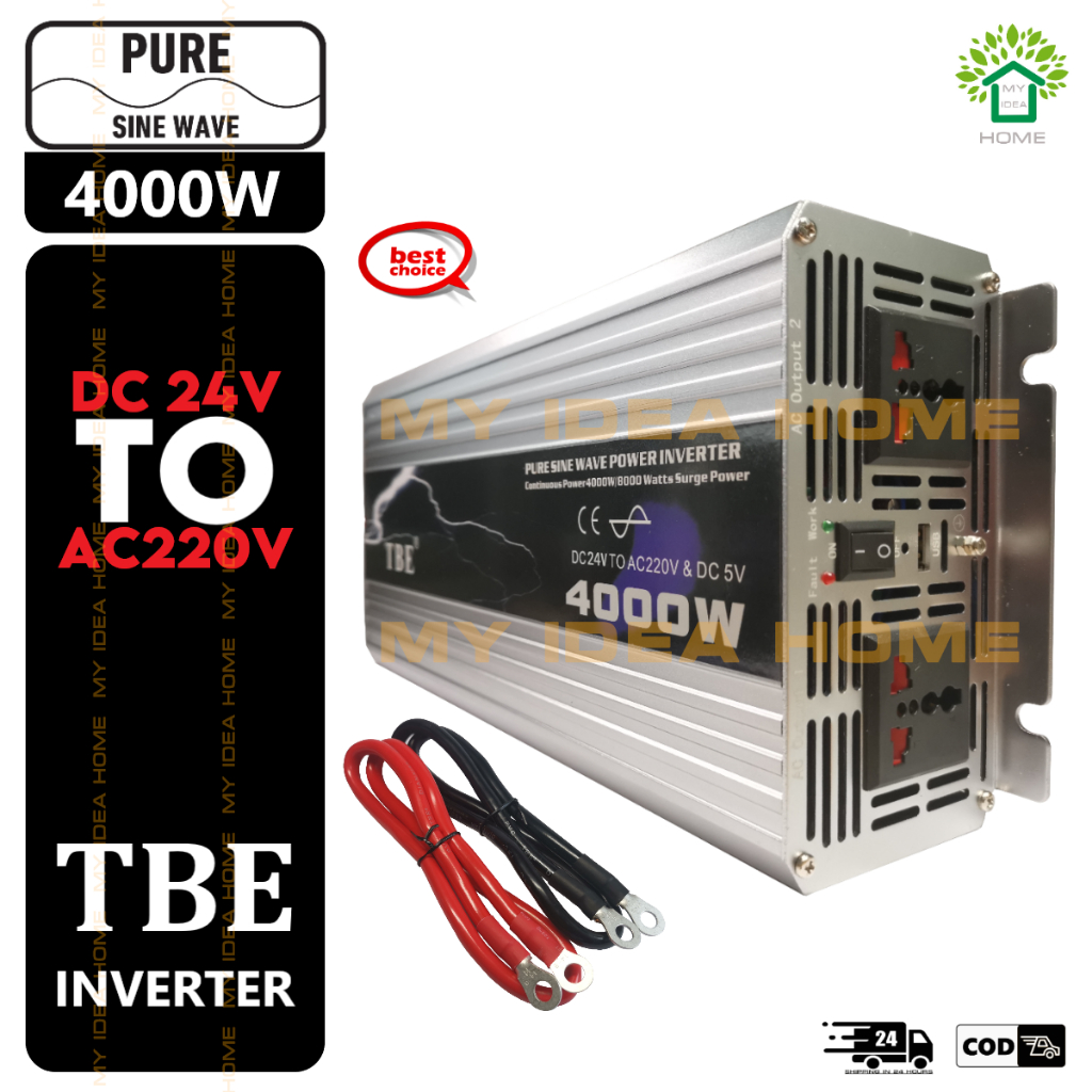 TBE 4000W Pure Sine Wave Power Inverter DC 24V to AC 220V and DC5V W ...