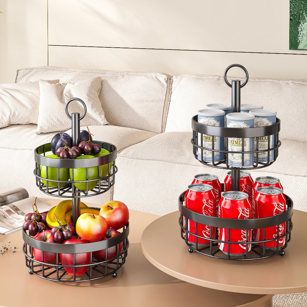 2 Tier Fruit Organizer Vegetable Rack Onion Garlic Rack Black Stainless ...