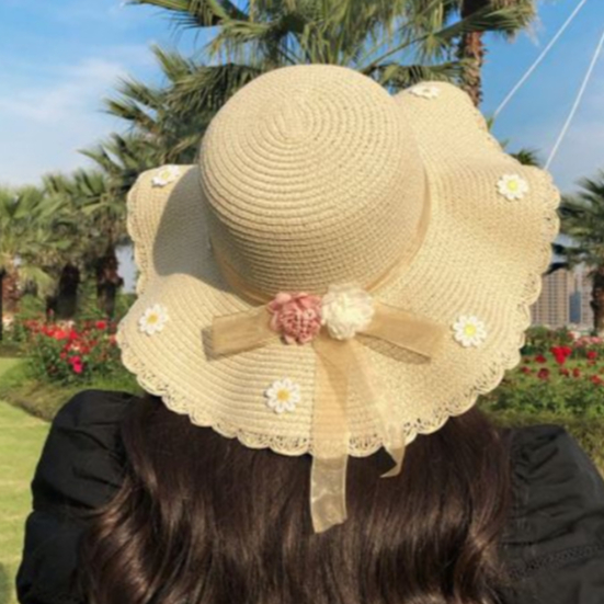 OSCPH COD Women s spring and summer hat outdoor travel vacation sunscreen straw hat floral hat