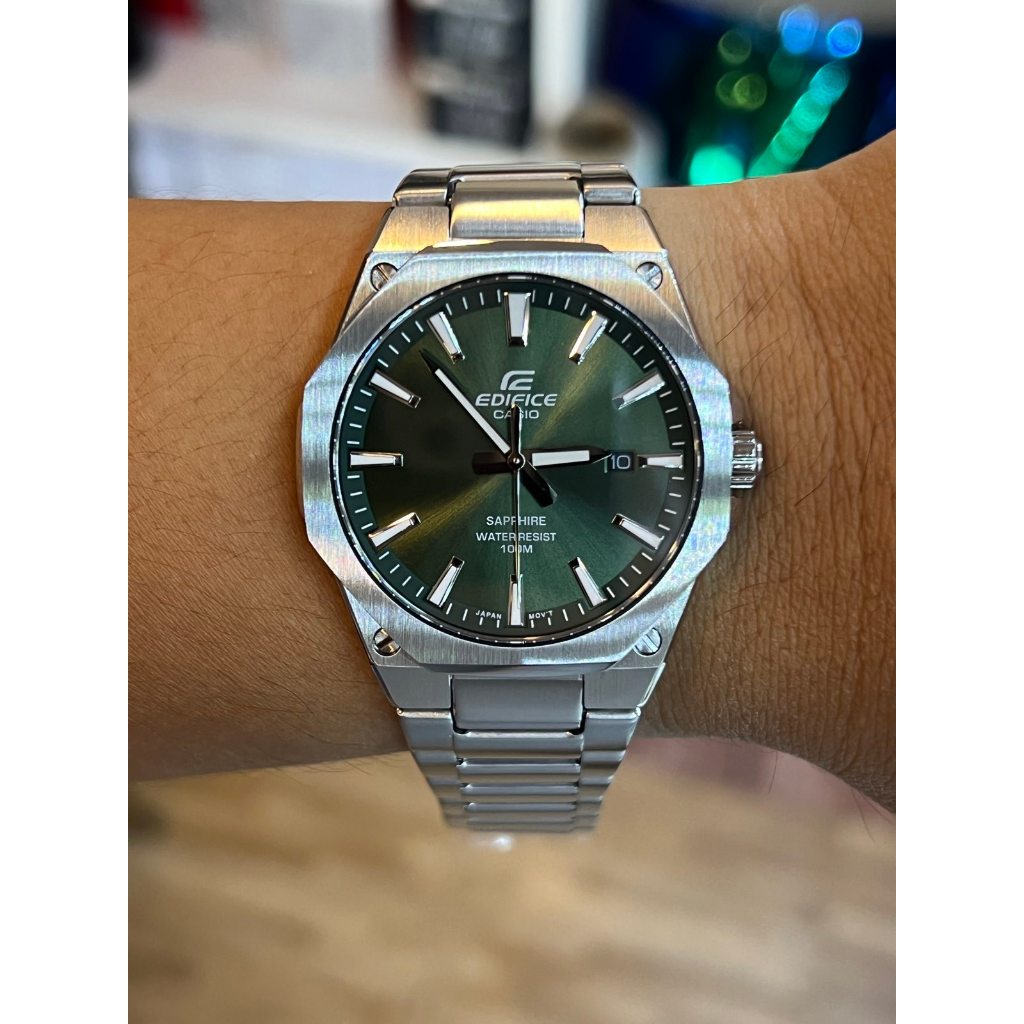 ORIGINAL CASIO EDIFICE Analog Green Dial Sapphire Glass Stainless Steel ...