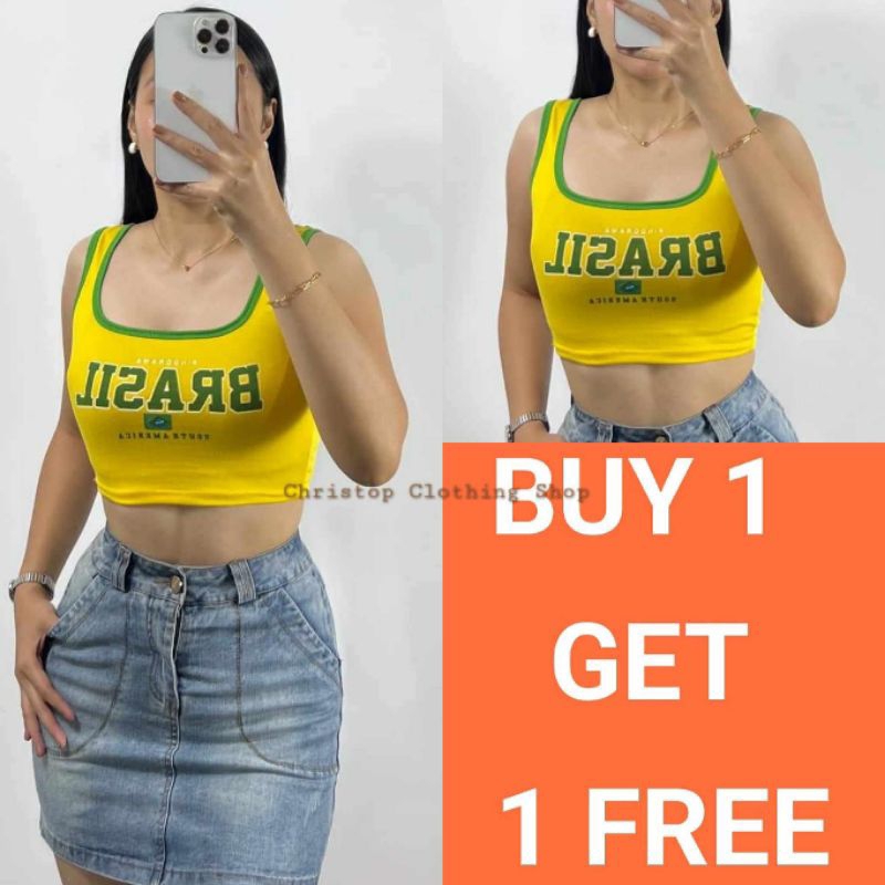 CCS BUY 1 GET 1 FREE BRASIL SQUARE NECK SANDO CROPTOPS COTTON ...