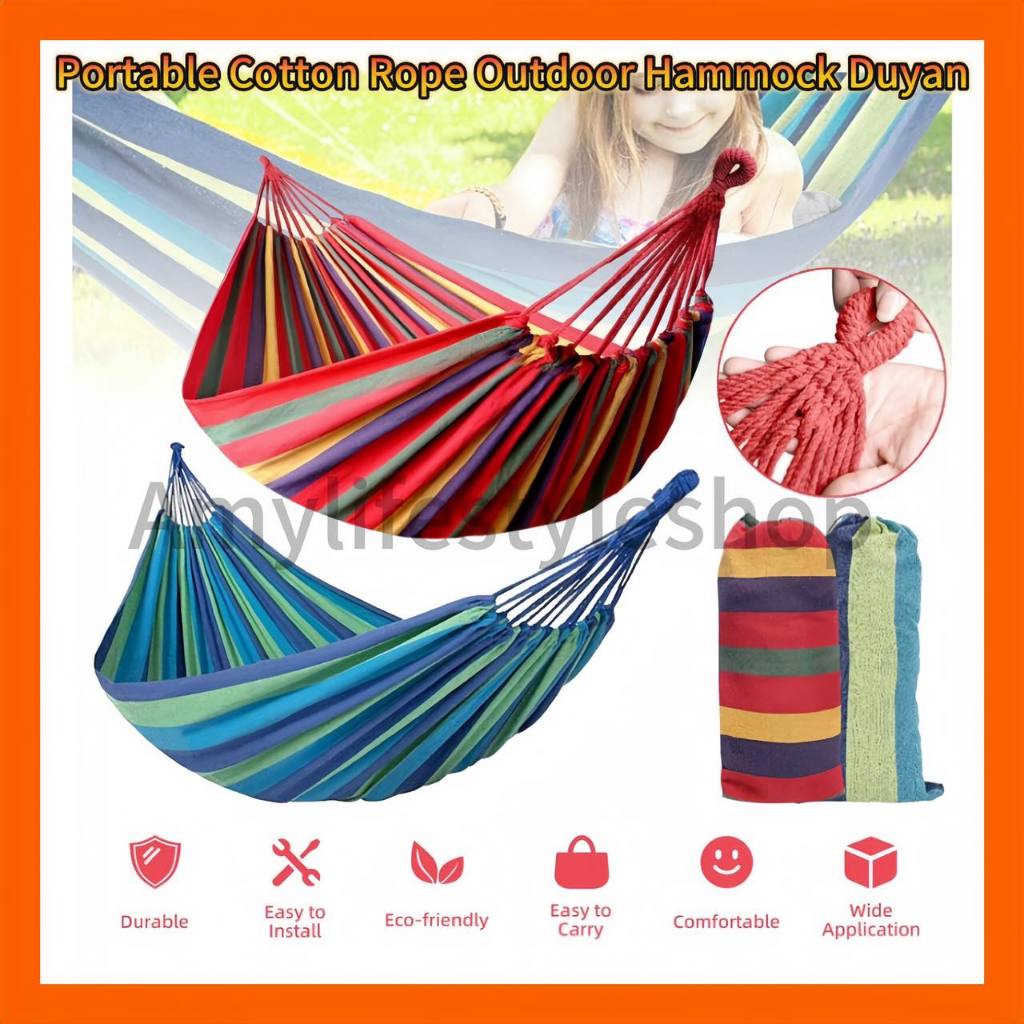 Amylifestyleshop Portable Cotton Rope Outdoor Hammock Duyan | Shopee ...