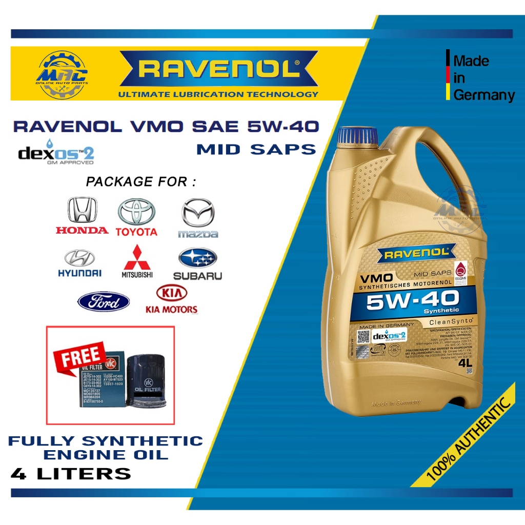 RAVENOL VMO 5W-40 DEXOS 2 ENGINE OIL 4 Liters PACKAGE FOR GAS ENGINE ...
