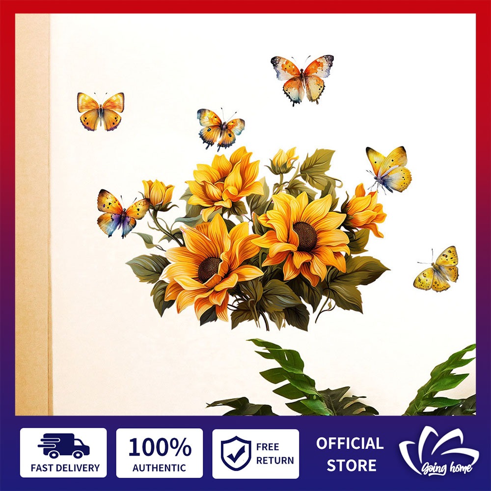 Sunflower Wall Stickers Waterproof Sunflower Wallpapers Peel and Stick ...