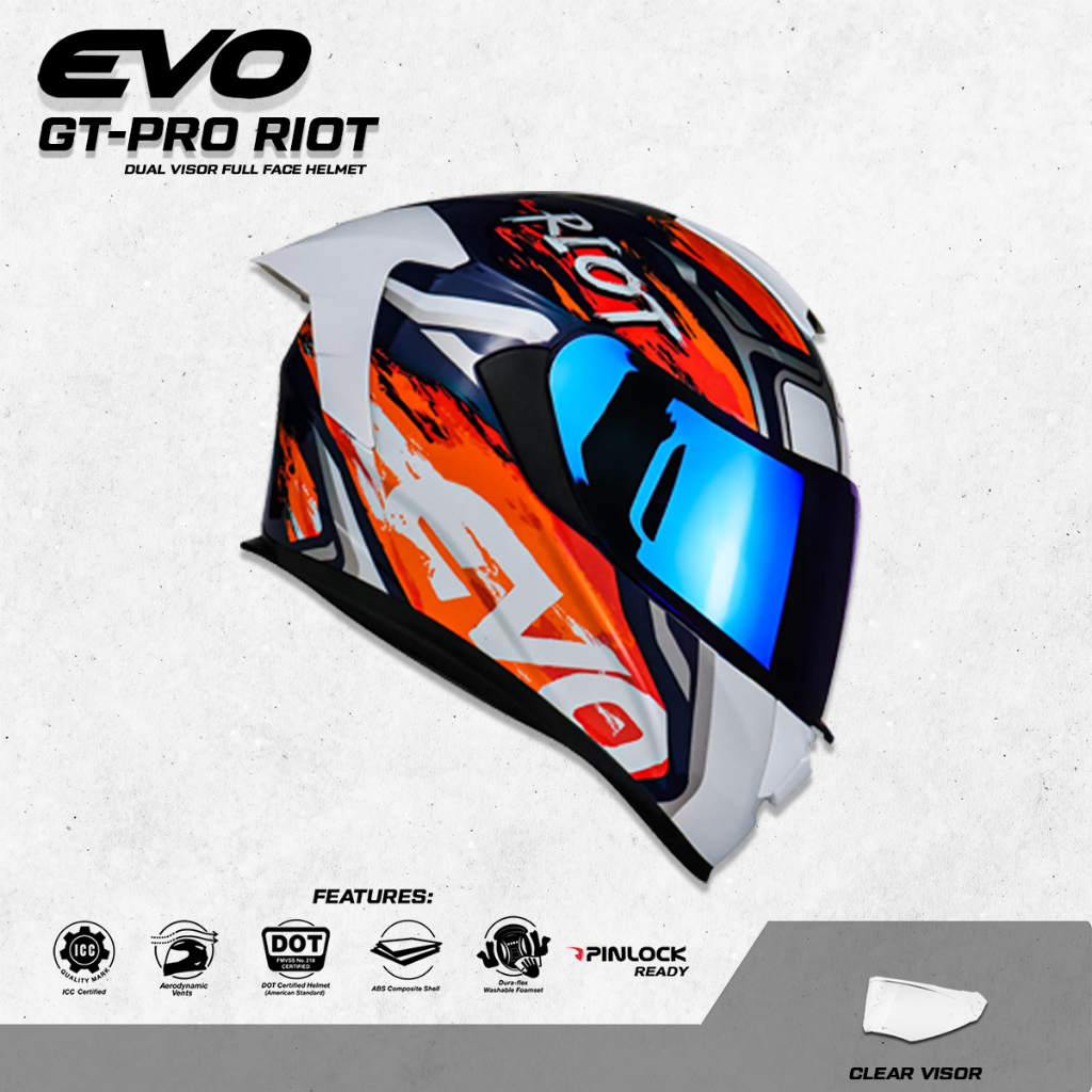 EVO GT-PRO RIOT Full Face Dual Visor With Free Clear Lens | Shopee ...