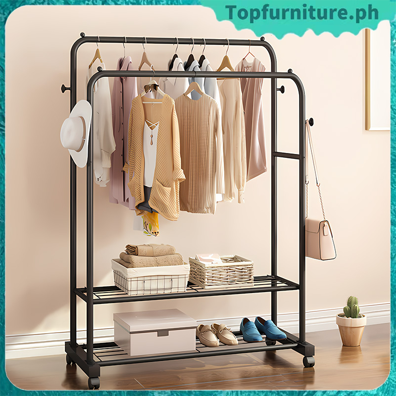 TOP - Black Sampayan Double Rod Clothes Drying Rack Floor-Standing ...