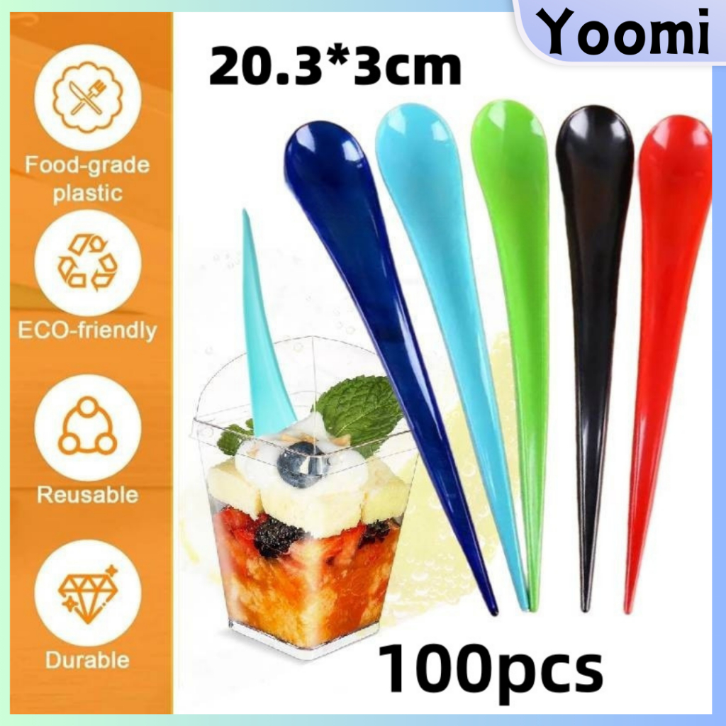 100pc/Bag Dessert Spoon Disposable Yogurt Ice Cream Milkshake Cake Long ...