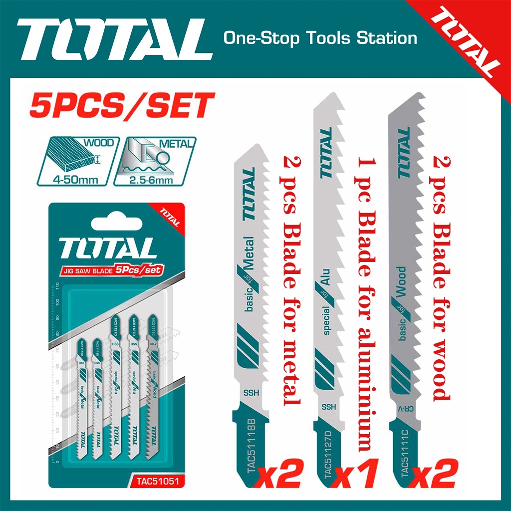 TOTAL jig saw blade set TAC51051 Jig saw Blade Wood Aluminum and Metal ...