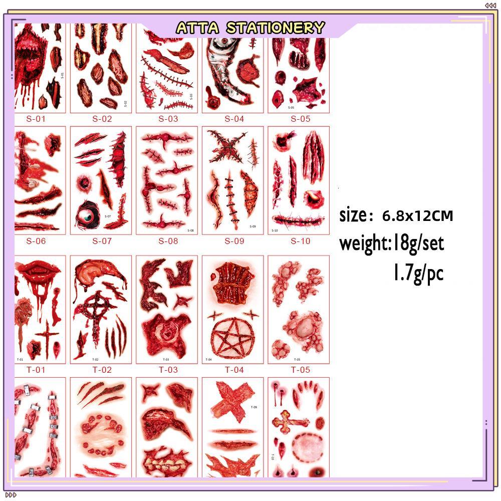 10PCS/Set Halloween Scar Tattoo Temporary Sticker Waterproof Tattoos ...