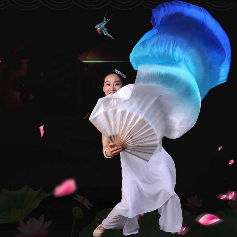 Long Veil Silk Fan Dance Fan 1.8m Long Performance Fan Multicolor ...