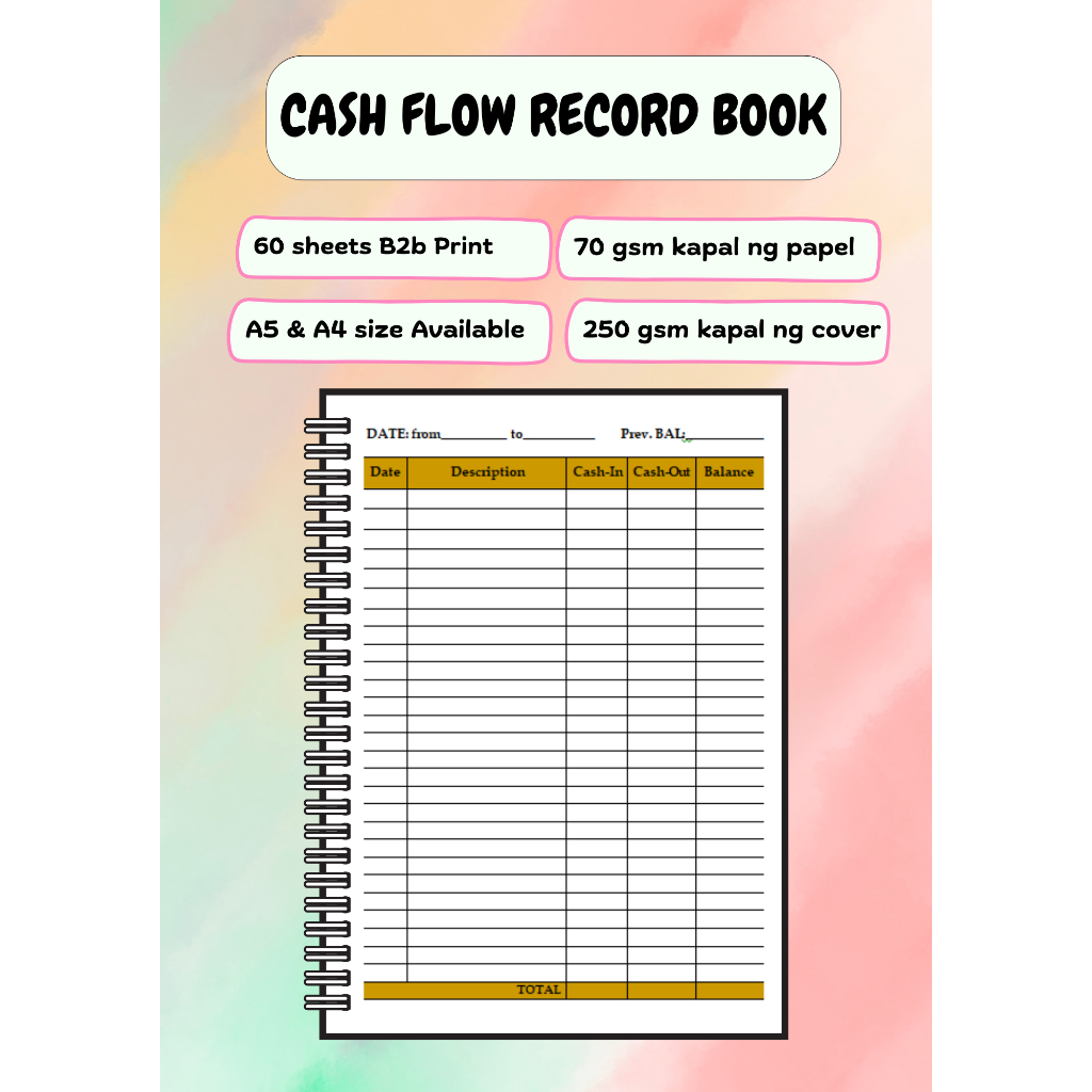 Daily Cash Flow Record, Cash Flow Log A5 & A4 size 60 sheets (120 pages ...