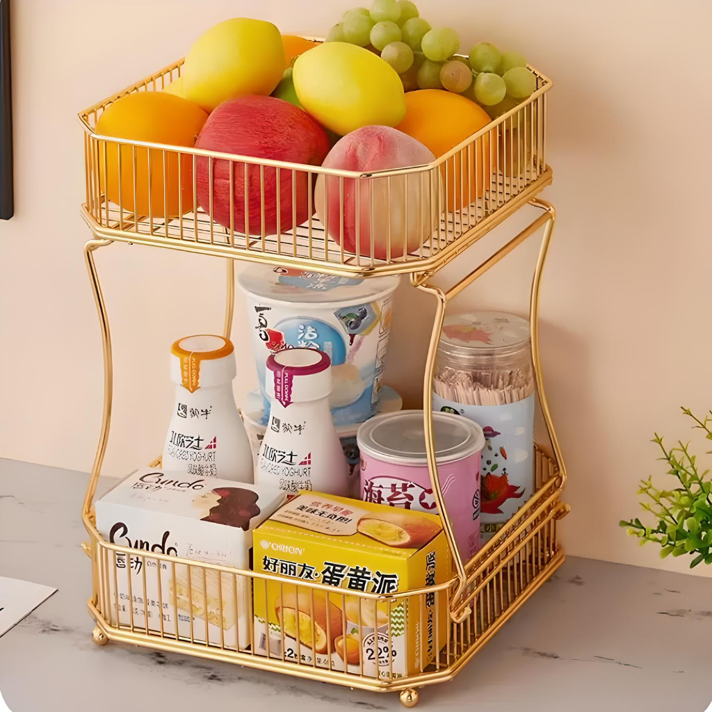SJ Shiny Gold Fruit Storage Rack 2Tier Snack Bottle Organizer Ganda ...